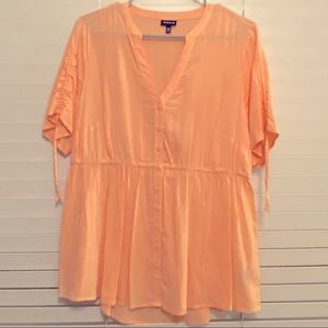 Torrid Coral Peach Babydoll Empire Waist Short Sleeve Top